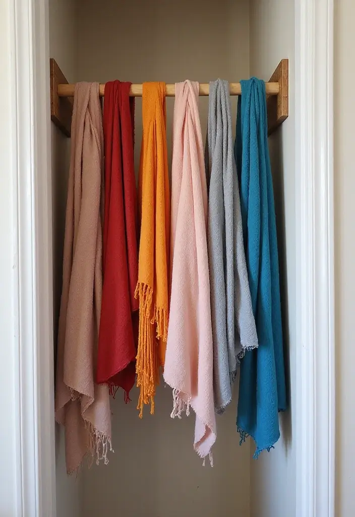 30+ Genius DIY Closet System Ideas to Maximize Space - 30. Use a Towel Rack for Scarves