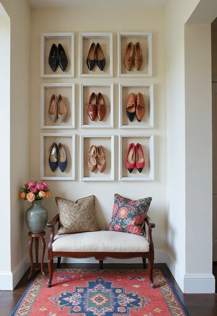 30+ Smart Shoe Shelf DIY Projects That Save Space 17 30+ Smart Shoe Shelf DIY Projects That Save Space - 17. Shoe Storage Gallery Wall