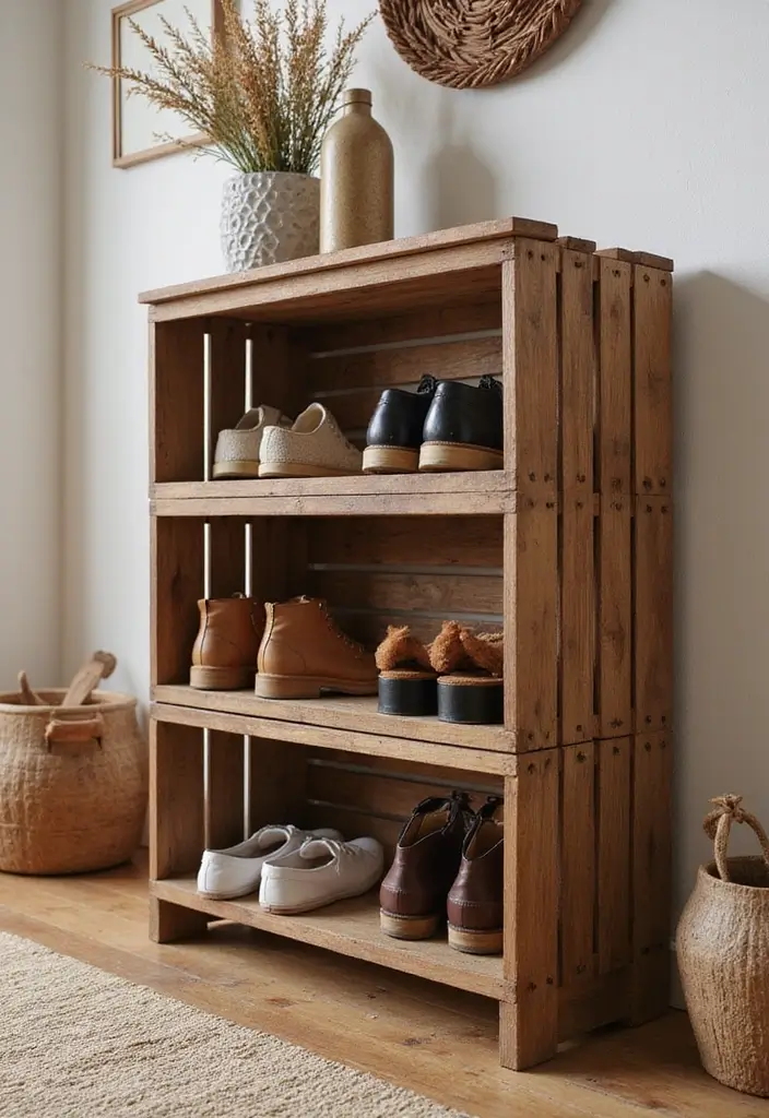30+ Smart Shoe Shelf DIY Projects That Save Space 2 30+ Smart Shoe Shelf DIY Projects That Save Space - 2. Tiered Shoe Rack from Crates