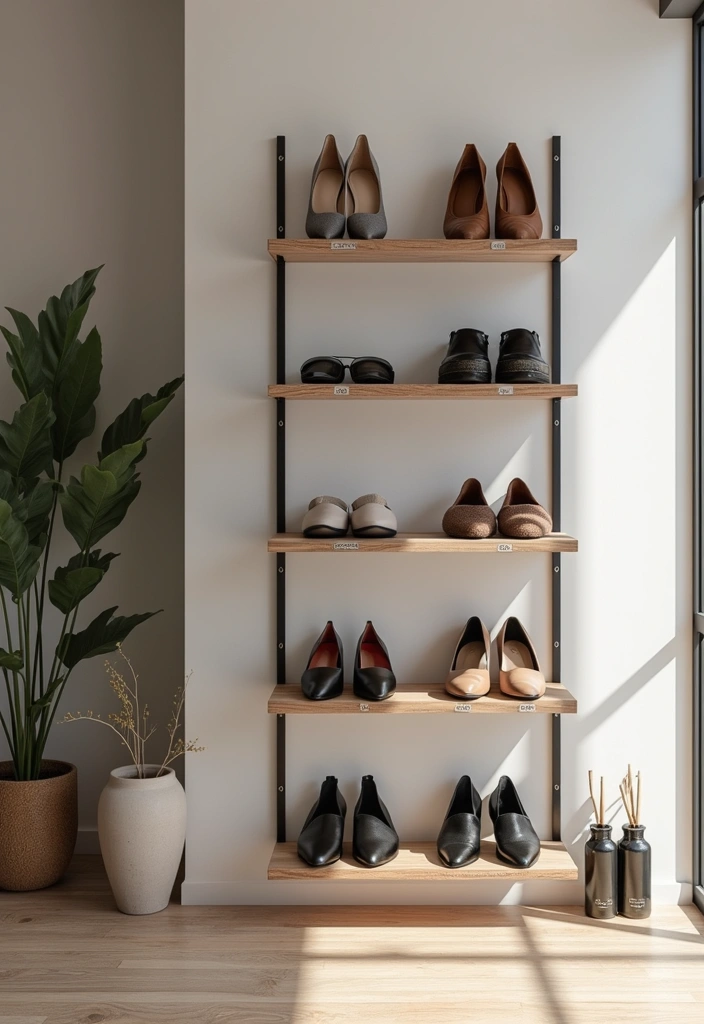 30+ Smart Shoe Shelf DIY Projects That Save Space 23 30+ Smart Shoe Shelf DIY Projects That Save Space - 23. Shoe Wall Shelf with Labels