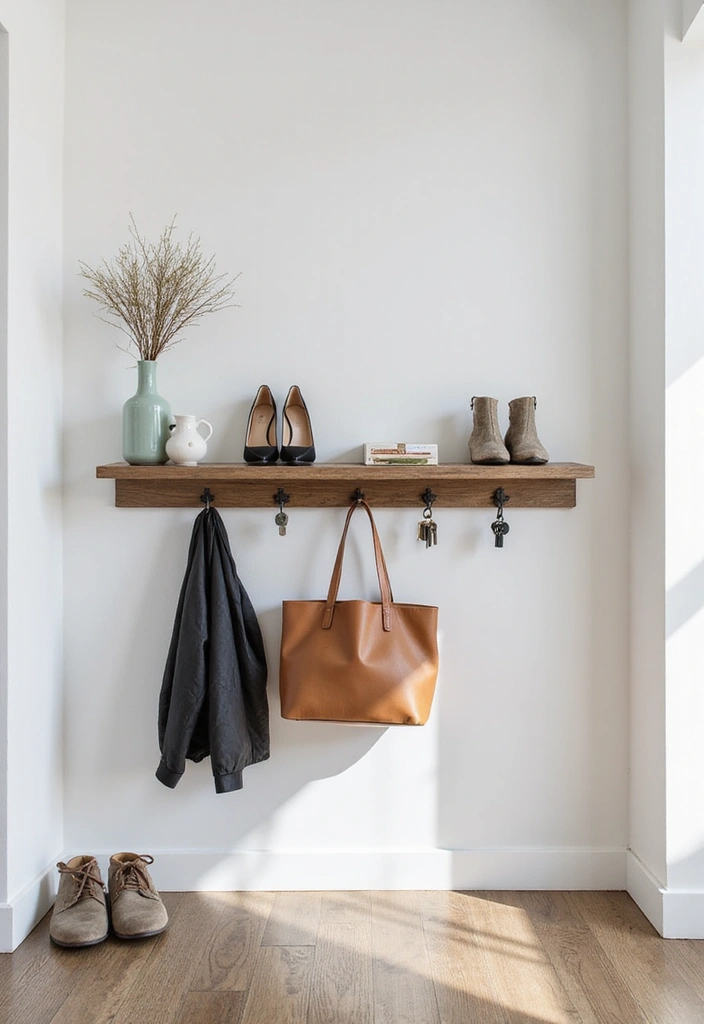 30+ Smart Shoe Shelf DIY Projects That Save Space 3 30+ Smart Shoe Shelf DIY Projects That Save Space - 3. Floating Shelf with Hooks