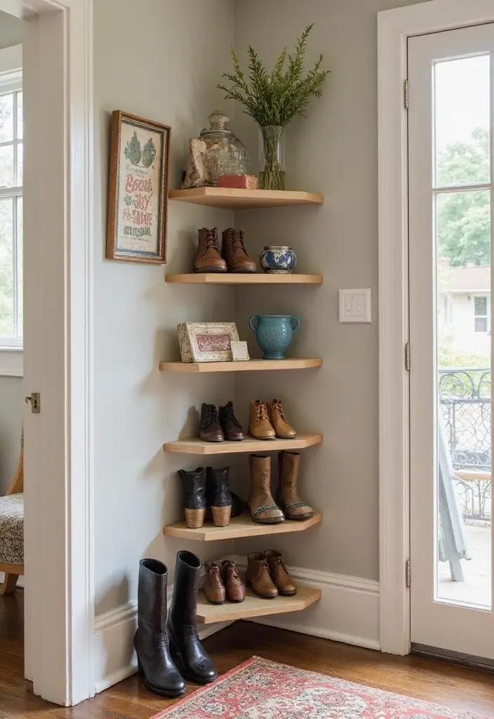 30+ Smart Shoe Shelf DIY Projects That Save Space 6 30+ Smart Shoe Shelf DIY Projects That Save Space - 6. Corner Shoe Shelf