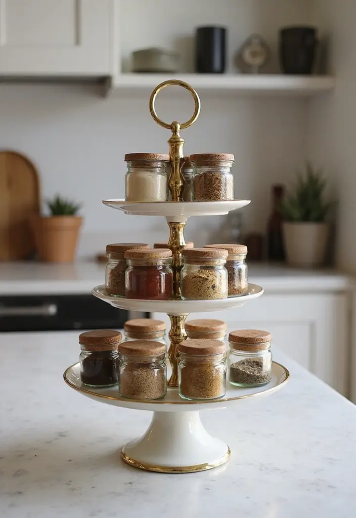 30+ Spice Rack Ideas DIY for Organized Kitchens 20 30+ Spice Rack Ideas DIY for Organized Kitchens - 20. Tiered Cake Stand