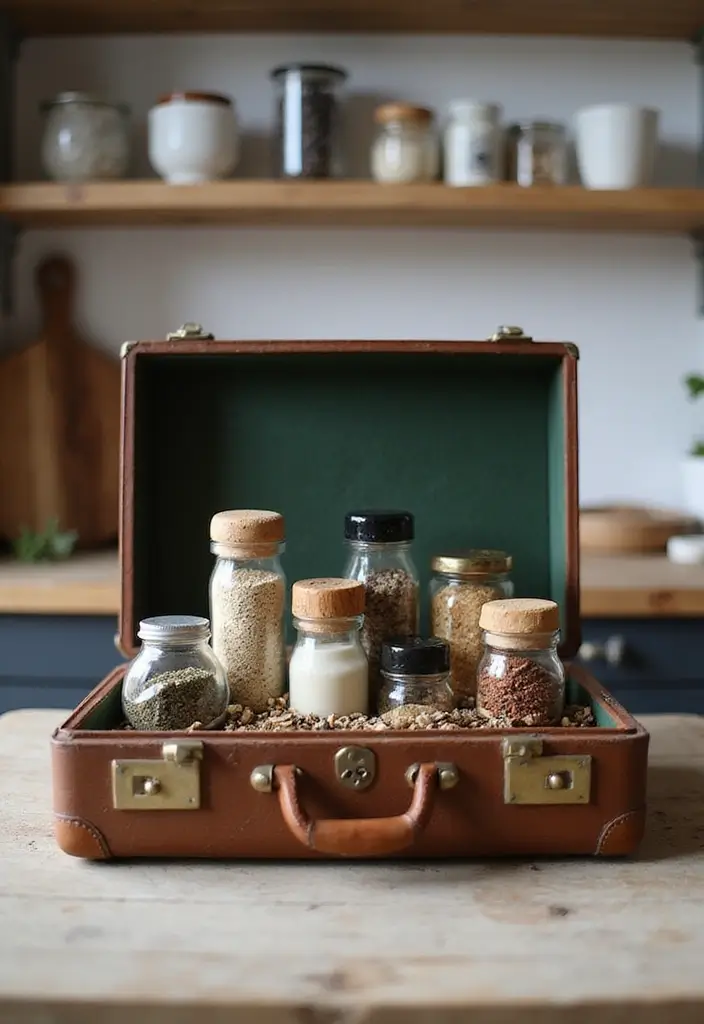 30+ Spice Rack Ideas DIY for Organized Kitchens 8 30+ Spice Rack Ideas DIY for Organized Kitchens - 8. Vintage Suitcase Spice Rack
