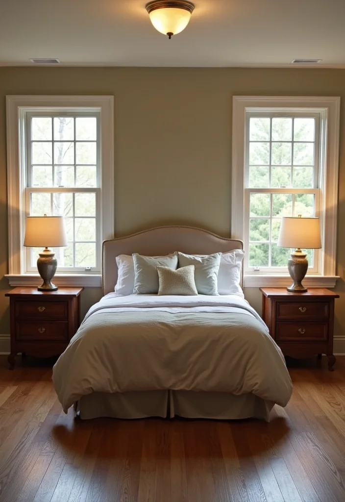 10 Two Window Bedroom Ideas for Bright Airy Symmetrical Style - 3. Symmetrical Furniture Arrangement