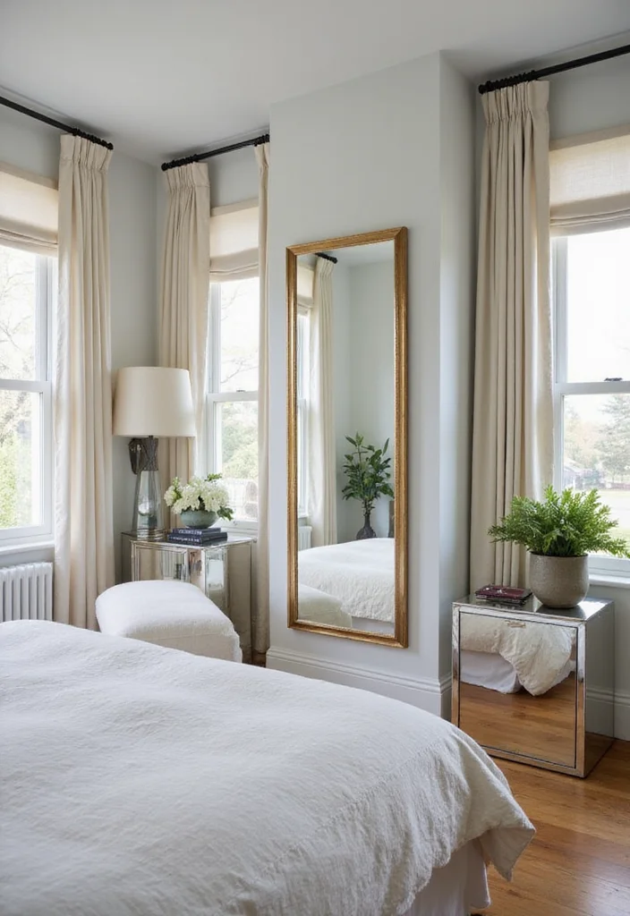 10 Two Window Bedroom Ideas for Bright Airy Symmetrical Style - 5. Reflective Surfaces