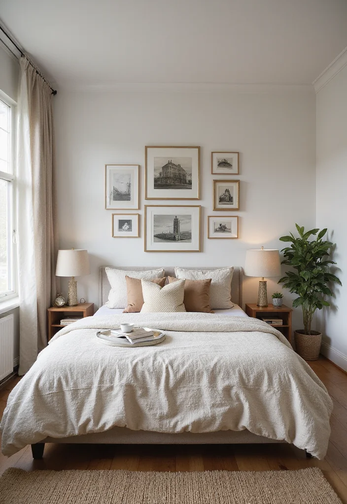 10 Two Window Bedroom Ideas for Bright Airy Symmetrical Style - 9. Artwork Arrangement