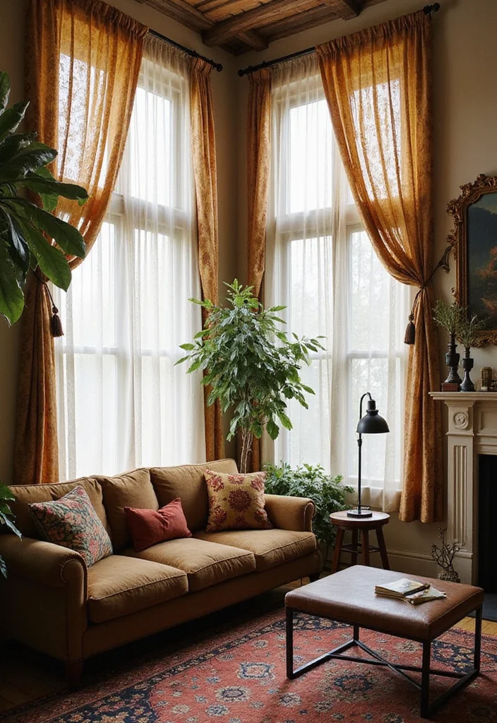 12 Accent Decor Ideas Living Room for Texture Color and Personality - 12. Layered Window Treatments