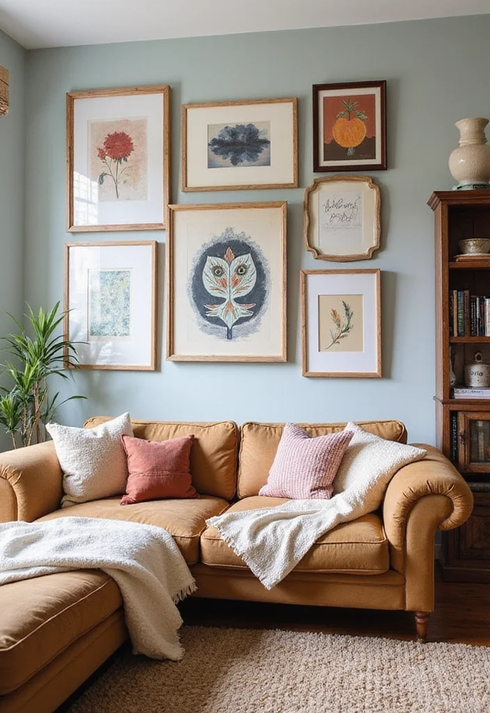 12 Accent Decor Ideas Living Room for Texture Color and Personality - 6. Eclectic Artwork