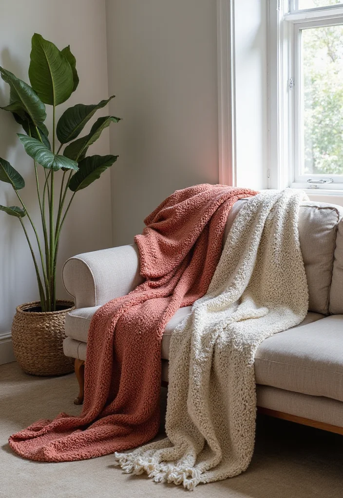 12 Accent Decor Ideas Living Room for Texture Color and Personality - 9. Colorful Throws and Blankets