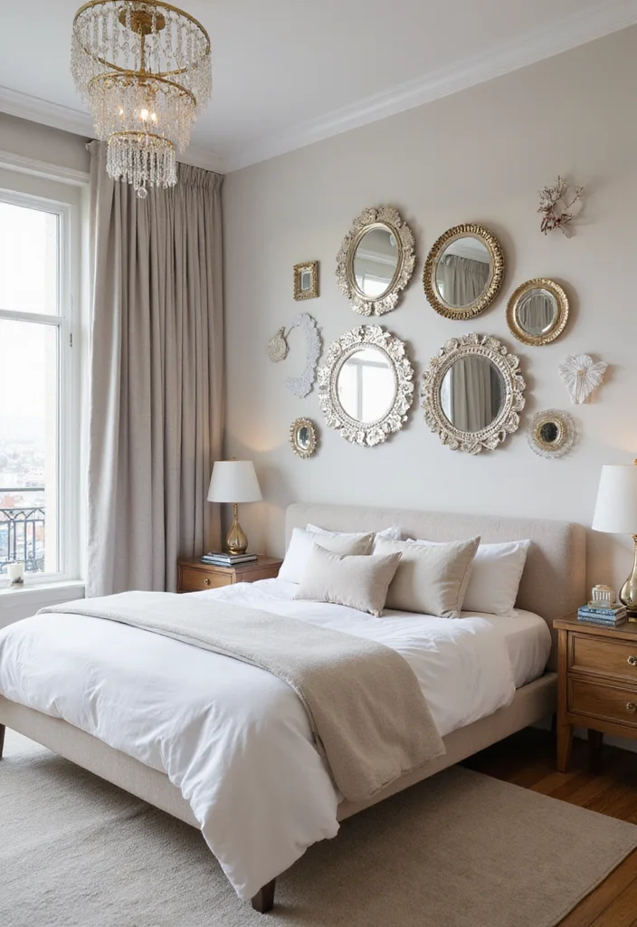 12 Back Wall Bedroom Ideas for Texture, Color, and Visual Impact - 11. Mirror Accents for Illusion of Space