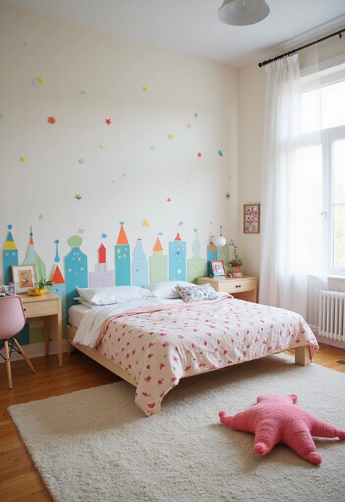 12 Back Wall Bedroom Ideas for Texture, Color, and Visual Impact - 12. Playful Decals for a Fun Twist