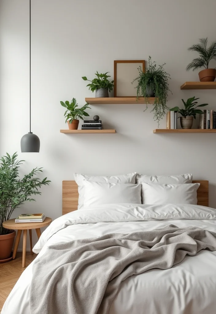 12 Back Wall Bedroom Ideas for Texture, Color, and Visual Impact - 7. Floating Shelves for Functional Decor