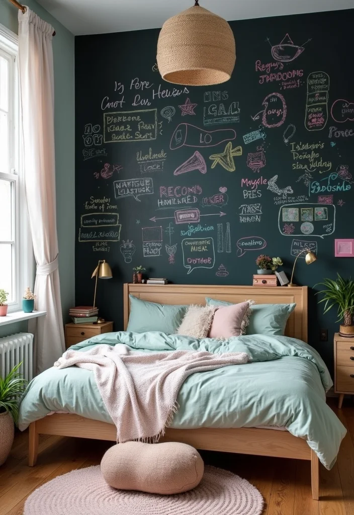 12 Back Wall Bedroom Ideas for Texture, Color, and Visual Impact - 8. Chalkboard Paint for Interactive Creativity