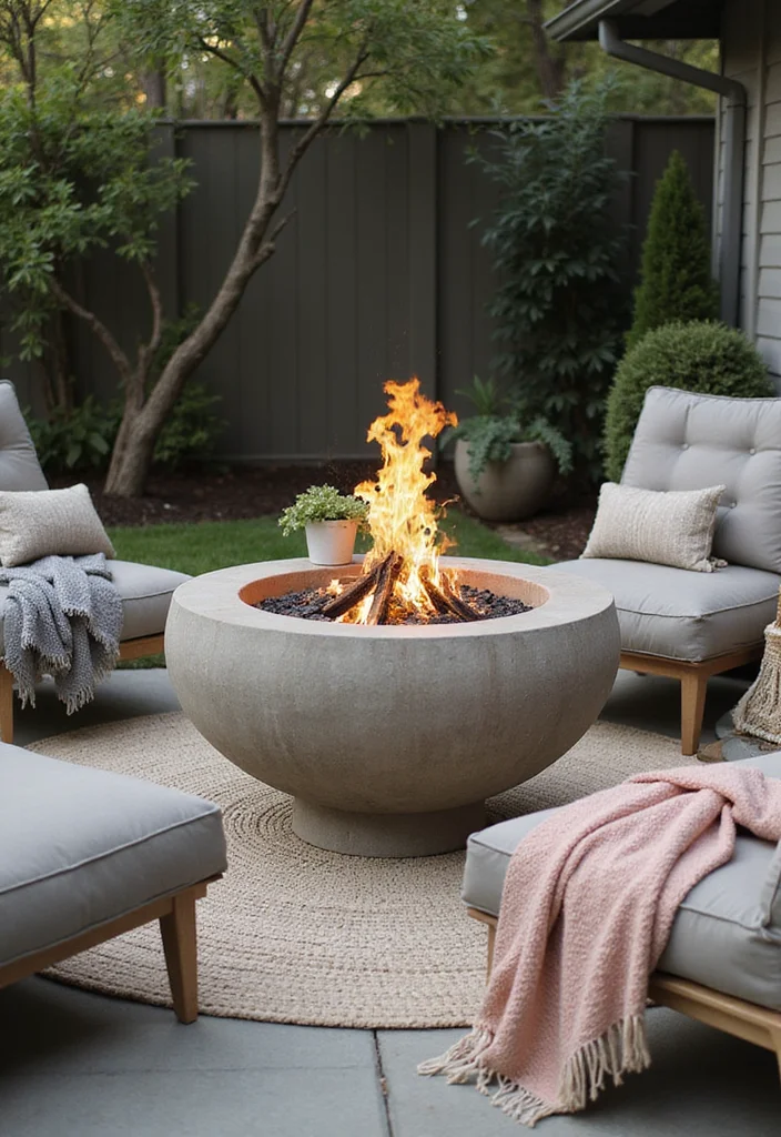 12 Backyard Fire Pits Ideas for Warm Cozy Night Gatherings - 11. Concrete Fire Bowl