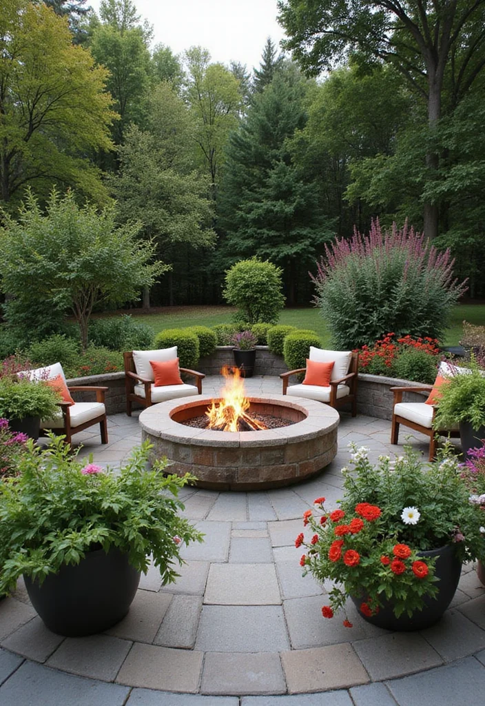 12 Backyard Fire Pits Ideas for Warm Cozy Night Gatherings - 9. Fire Pit with Surrounding Planters