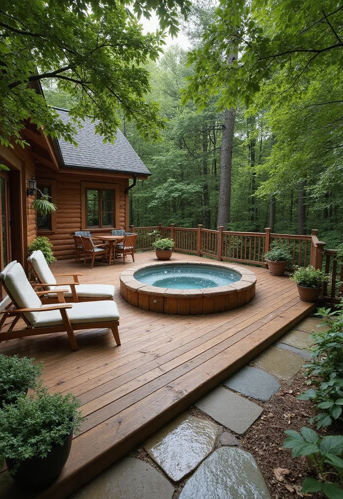 12 Backyard Ideas Hot Tub for Cozy Relaxing Retreats - 2. Rustic Charm with Wood Decking