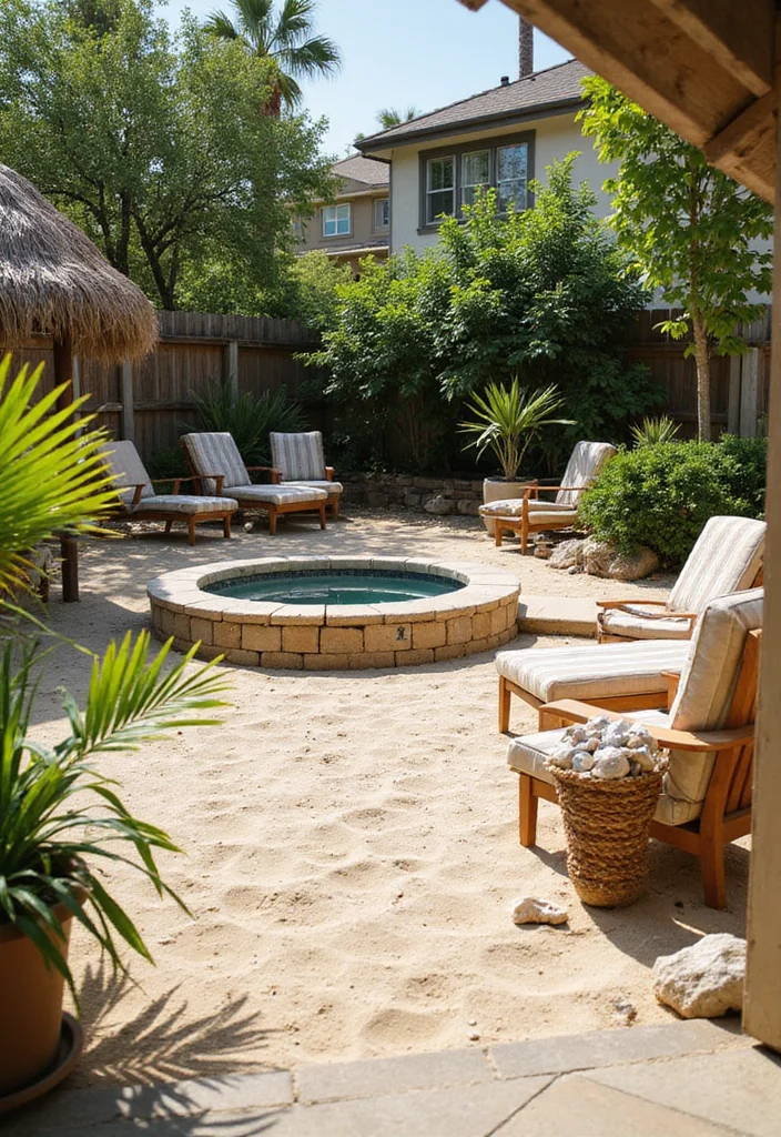 12 Backyard Ideas Hot Tub for Cozy Relaxing Retreats - 4. Coastal Vibes with Beachy Decor