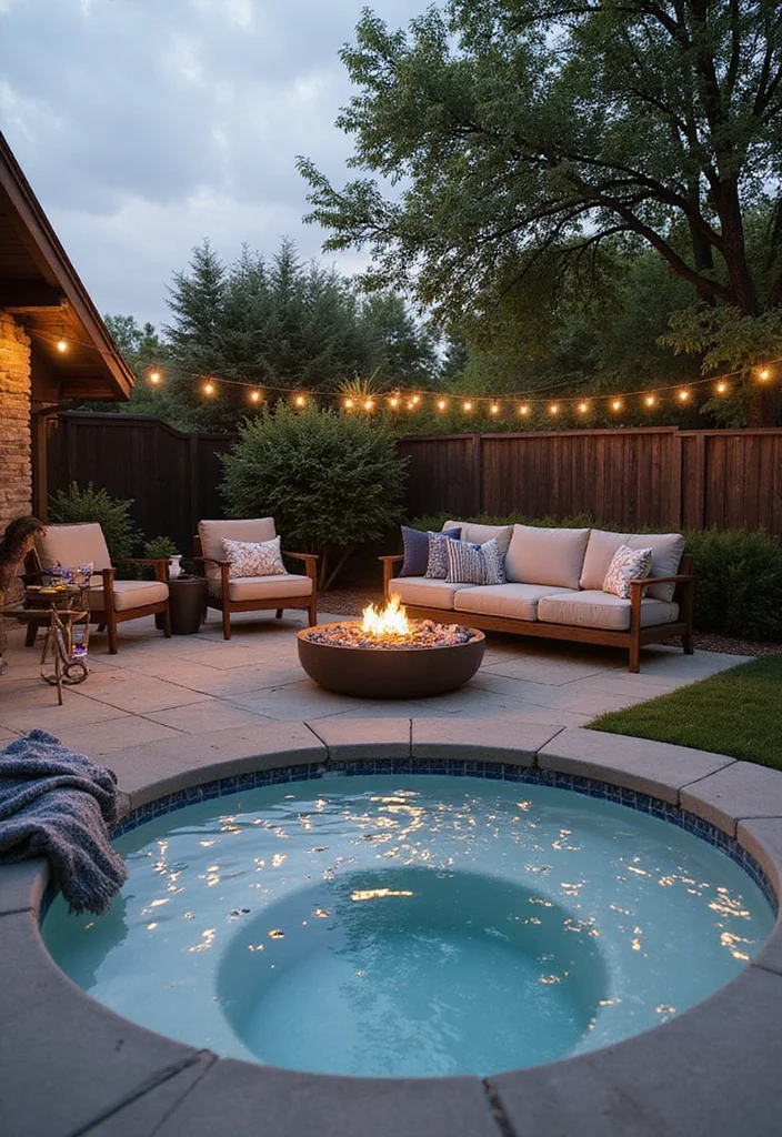 12 Backyard Ideas Hot Tub for Cozy Relaxing Retreats - 8. Fire Pit Fusion with Hot Tub