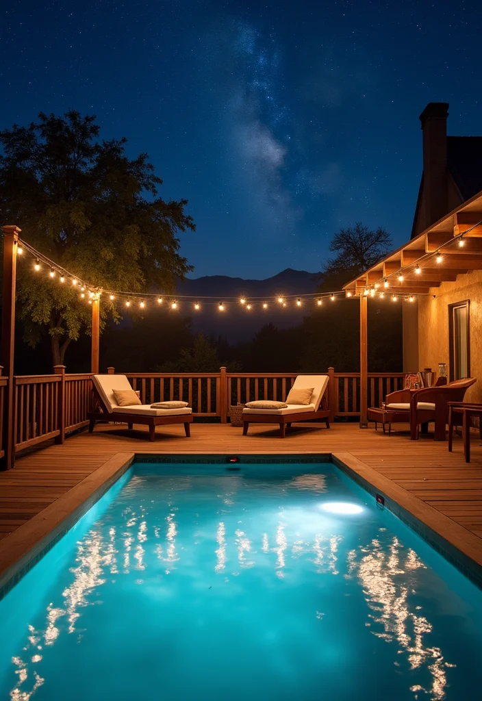 12 Backyard Ideas With Hot Tub for Warm Spacious Outdoor Comfort - 10. Nighttime Oasis