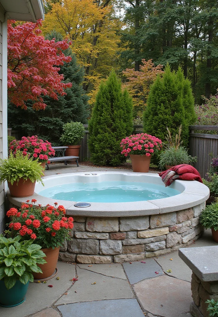 12 Backyard Ideas With Hot Tub for Warm Spacious Outdoor Comfort - 12. Seasonal Decor Themes