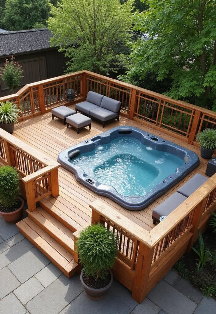 12 Backyard Ideas With Hot Tub for Warm Spacious Outdoor Comfort - 2. Elevated Deck Bliss