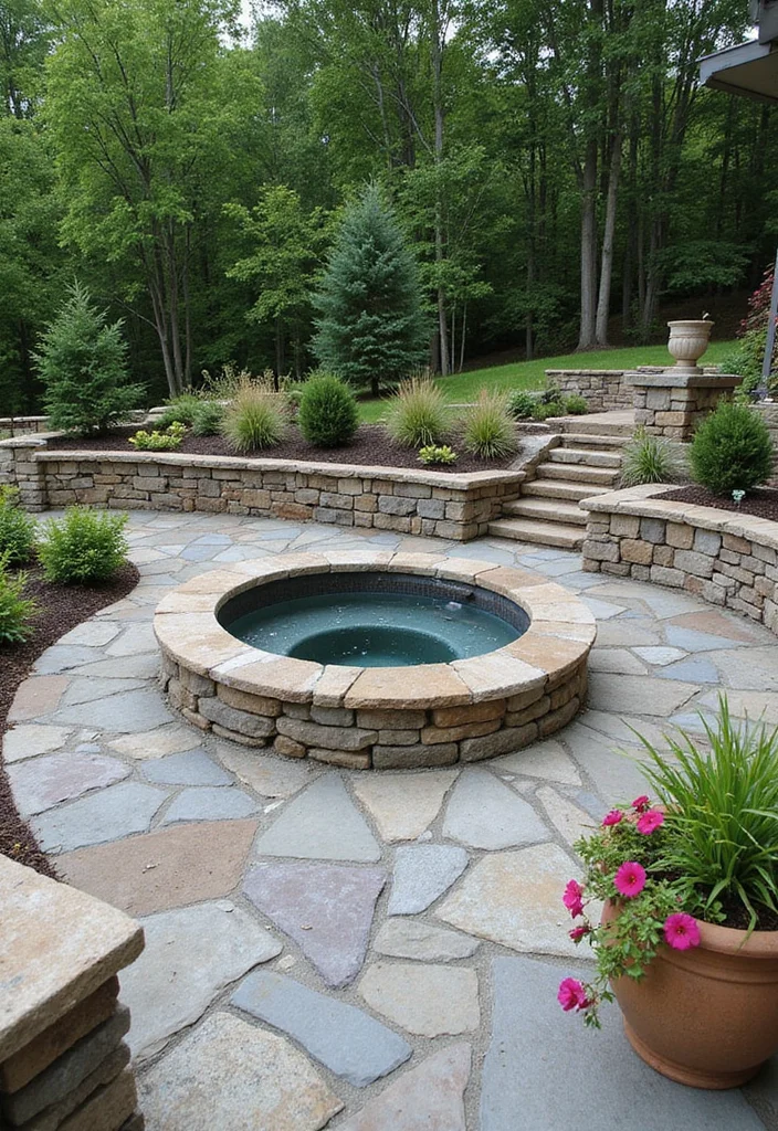 12 Backyard Ideas With Hot Tub for Warm Spacious Outdoor Comfort - 3. Natural Stone Surrounds