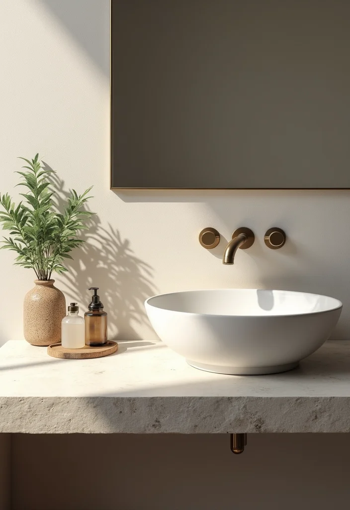 12 Bathroom Counter Ideas for Clean Organized Stylish Surfaces - 3. Minimalist Design with Natural Stone