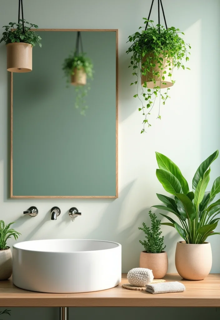 12 Bathroom Counter Ideas for Clean Organized Stylish Surfaces - 5. Hanging Planters for Greenery