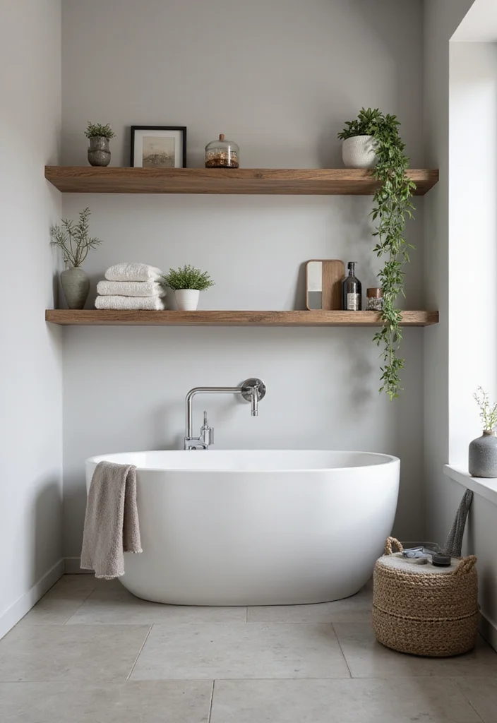 12 Bathroom Divider Ideas for Privacy Flow and Smart Layouts - 3. Floating Shelves
