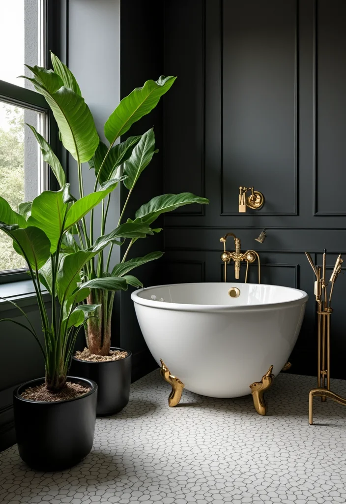 12 Black White and Gold Bathroom Ideas for Bold Glam Sophistication - 10. Nature-Inspired Elements