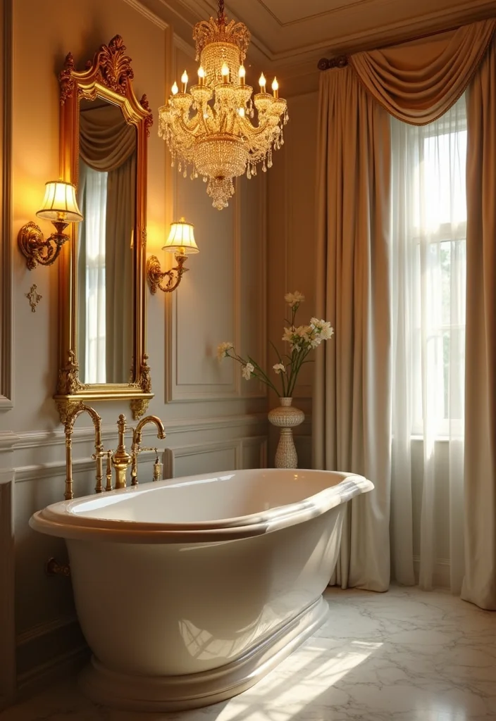 12 Black White and Gold Bathroom Ideas for Bold Glam Sophistication - 4. Elegant Gold Lighting