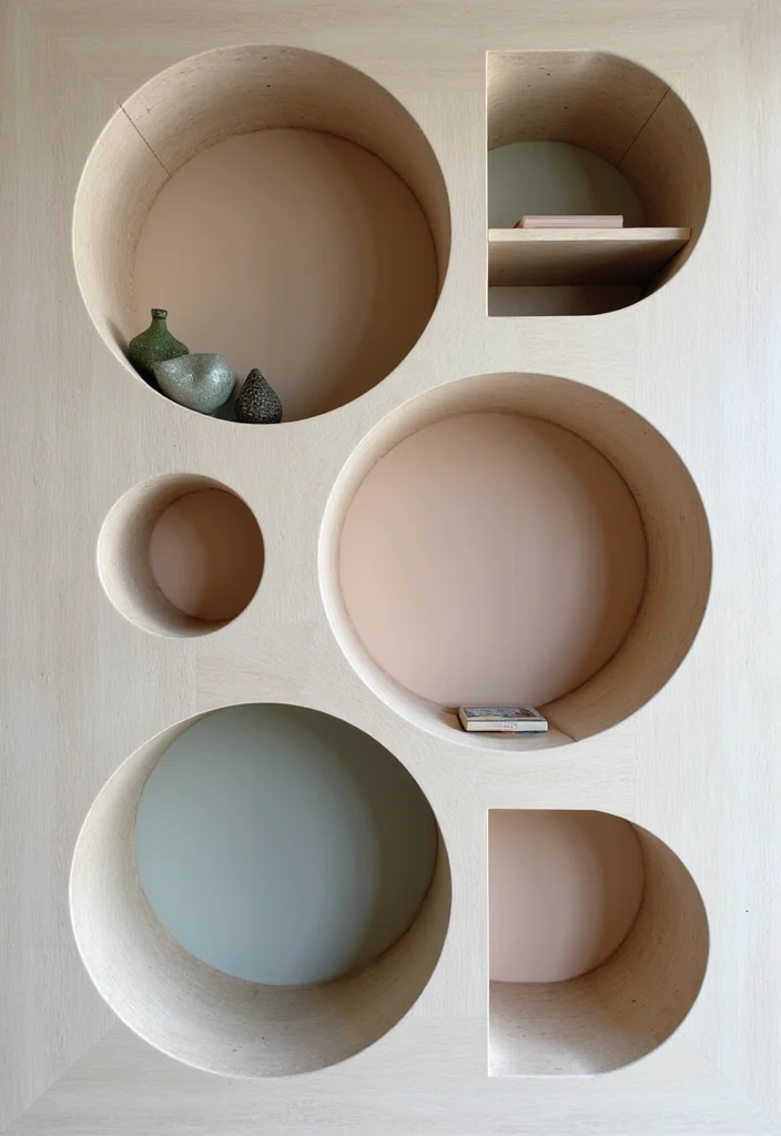 12 Built In Shelves Decor Ideas Living Room for Clean Stylish Storage - 11. Dynamic Shapes and Forms