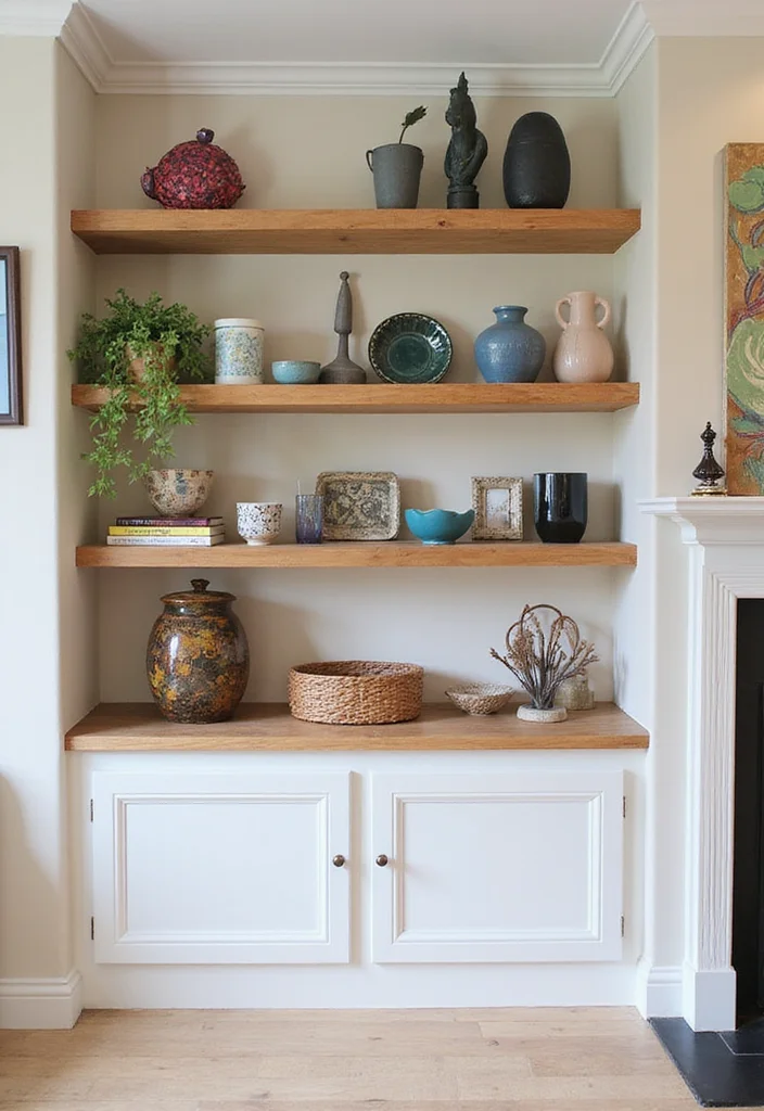 12 Built In Shelves Decor Ideas Living Room for Clean Stylish Storage - 8. Artful Arrangement