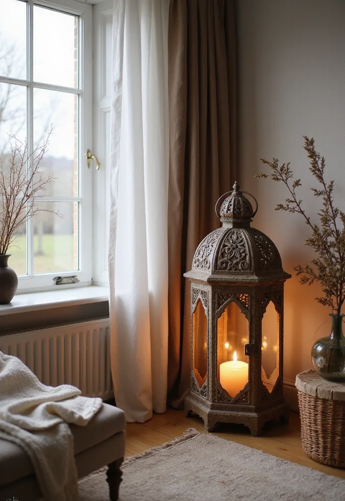 12 Candle Lanterns Decor Ideas Living Room for Warm Cozy Glow - 10. Lanterns as Statement Pieces
