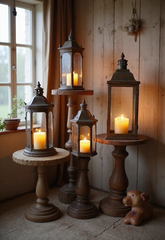 12 Candle Lanterns Decor Ideas Living Room for Warm Cozy Glow - 12. Lanterns at Different Levels