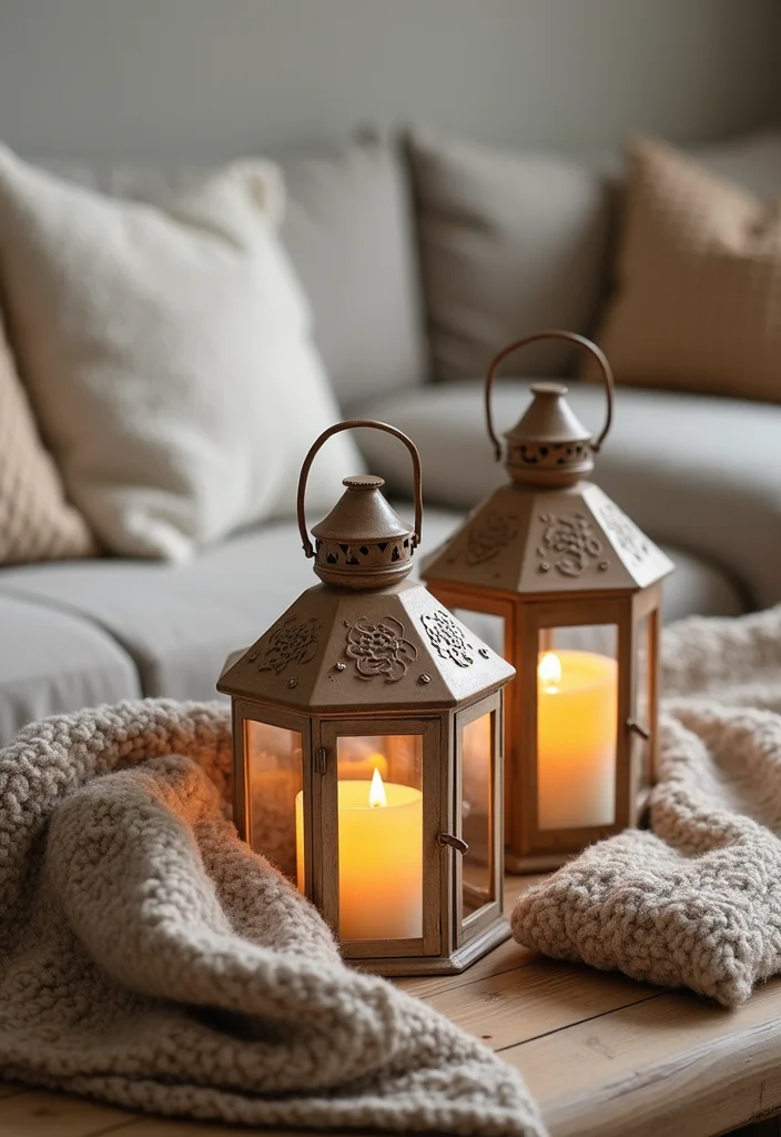 12 Candle Lanterns Decor Ideas Living Room for Warm Cozy Glow - 7. Layered Textures with Lanterns