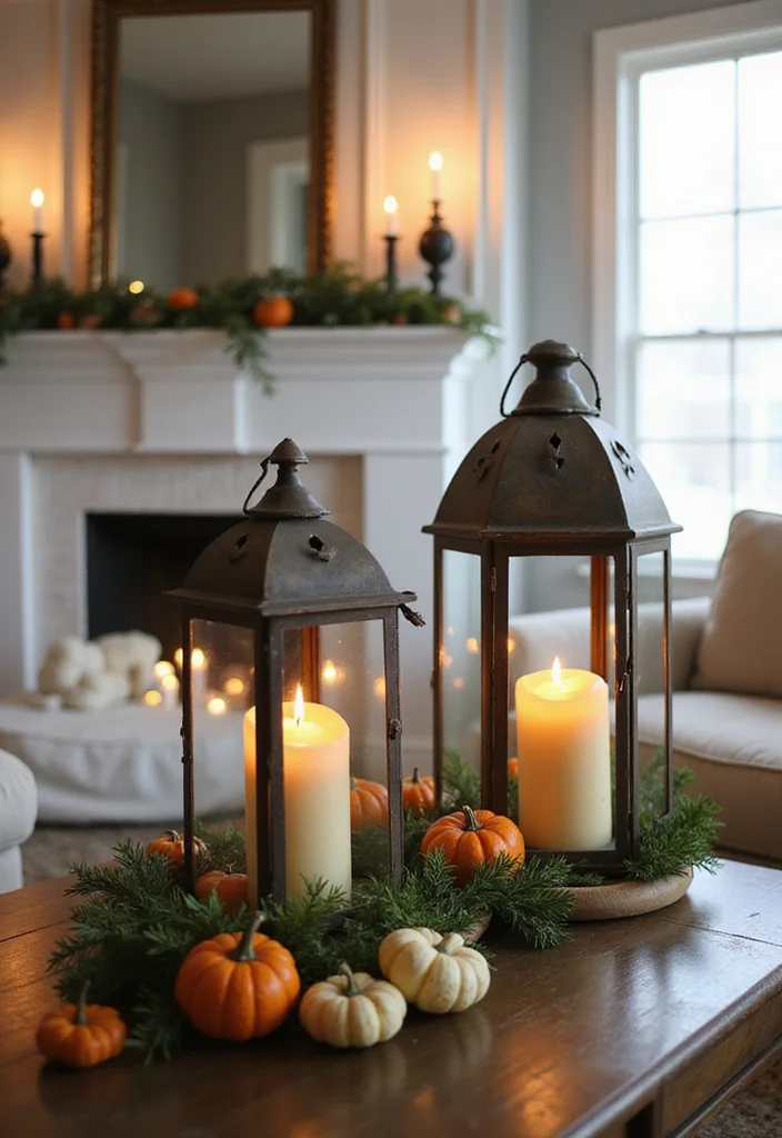 12 Candle Lanterns Decor Ideas Living Room for Warm Cozy Glow - 9. Seasonal Decor with Lanterns