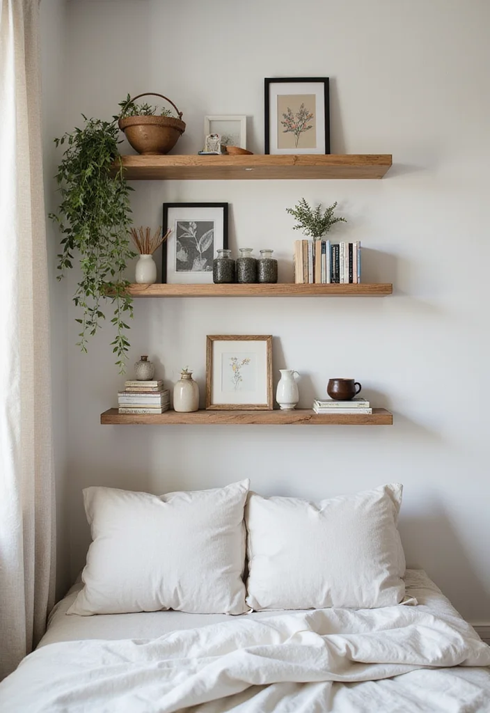 12 Cupboard Ideas Bedroom for Practical Neat Storage - 4. Floating Shelves: Airy and Stylish