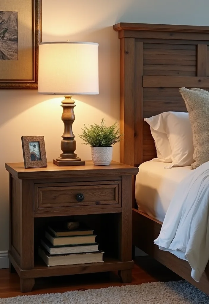 12 Dark Wood Bedroom Furniture Decor Ideas for Rich Cozy Style - 2. Rustic Dark Wood Nightstands