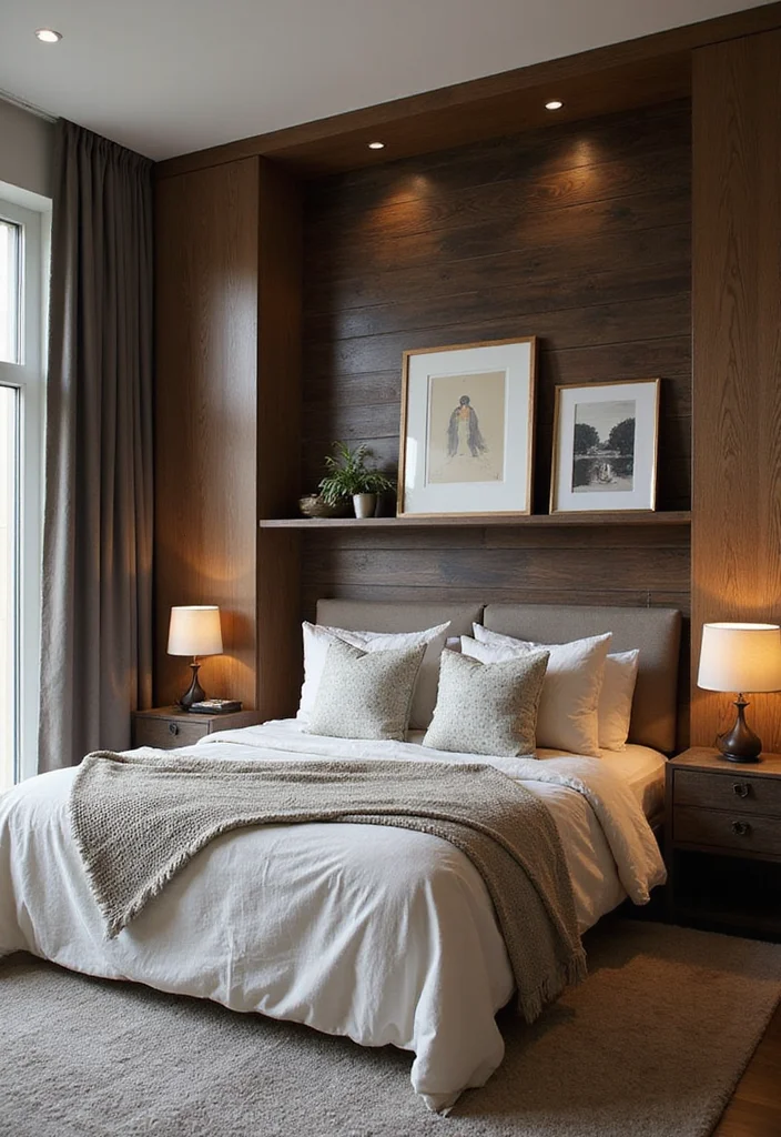 12 Dark Wood Bedroom Furniture Decor Ideas for Rich Cozy Style - 4. Rich Wood Accent Walls