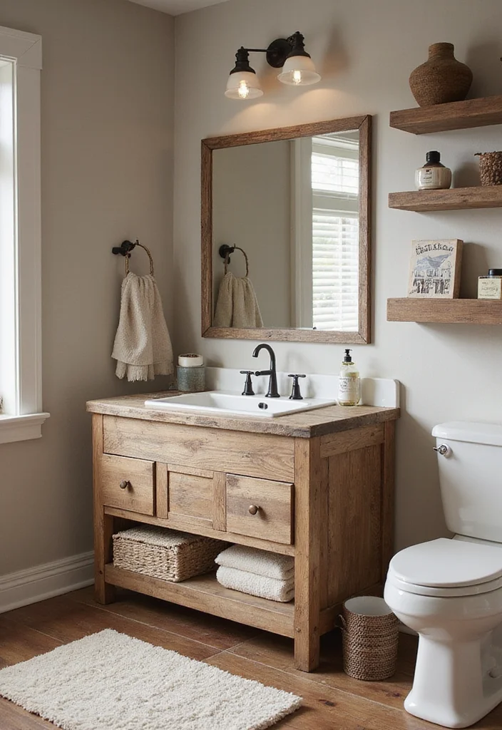12 French Country Bathroom Ideas for Soft Rustic Romantic Charm - 5. Rustic Wooden Elements