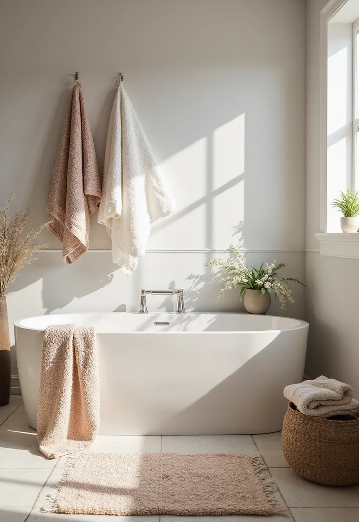12 French Country Bathroom Ideas for Soft Rustic Romantic Charm - 9. Cozy Textiles