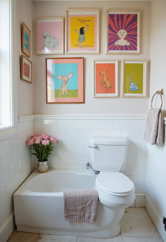 12 Funky Bathroom Ideas for Playful Colorful Creative Style - 2. Quirky Wall Art