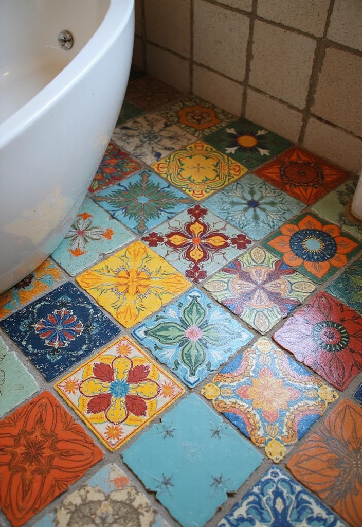 12 Funky Bathroom Ideas for Playful Colorful Creative Style - 3. Funky Floor Tiles