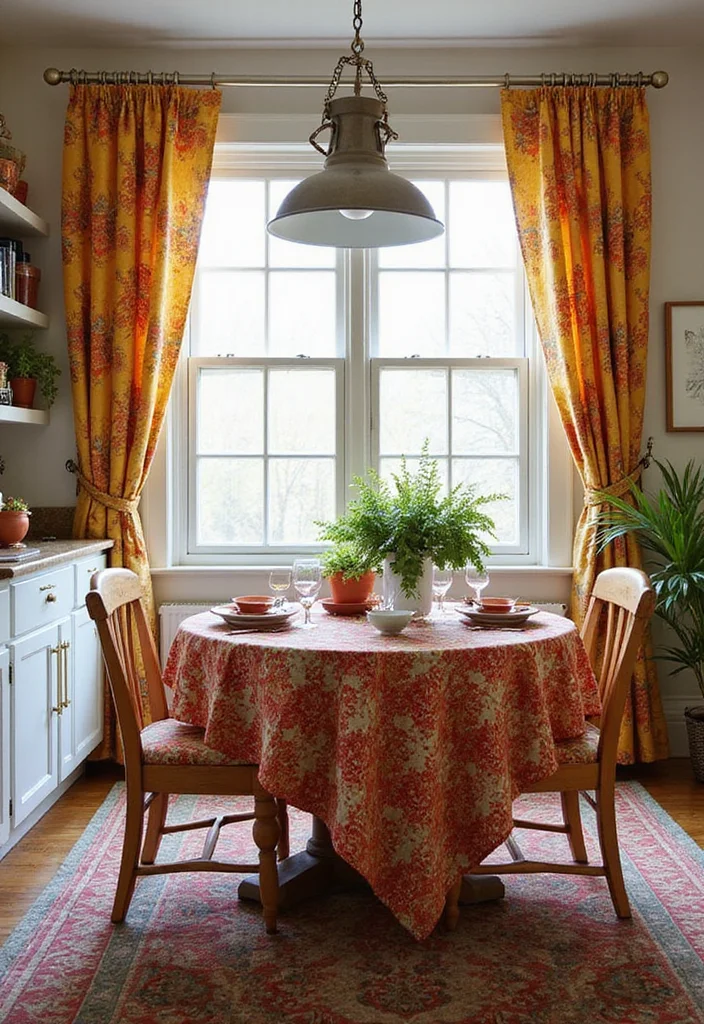 12 Funky Kitchen Ideas for Colorful Playful Creative Vibes - 10. Vibrant Curtains and Table Linens