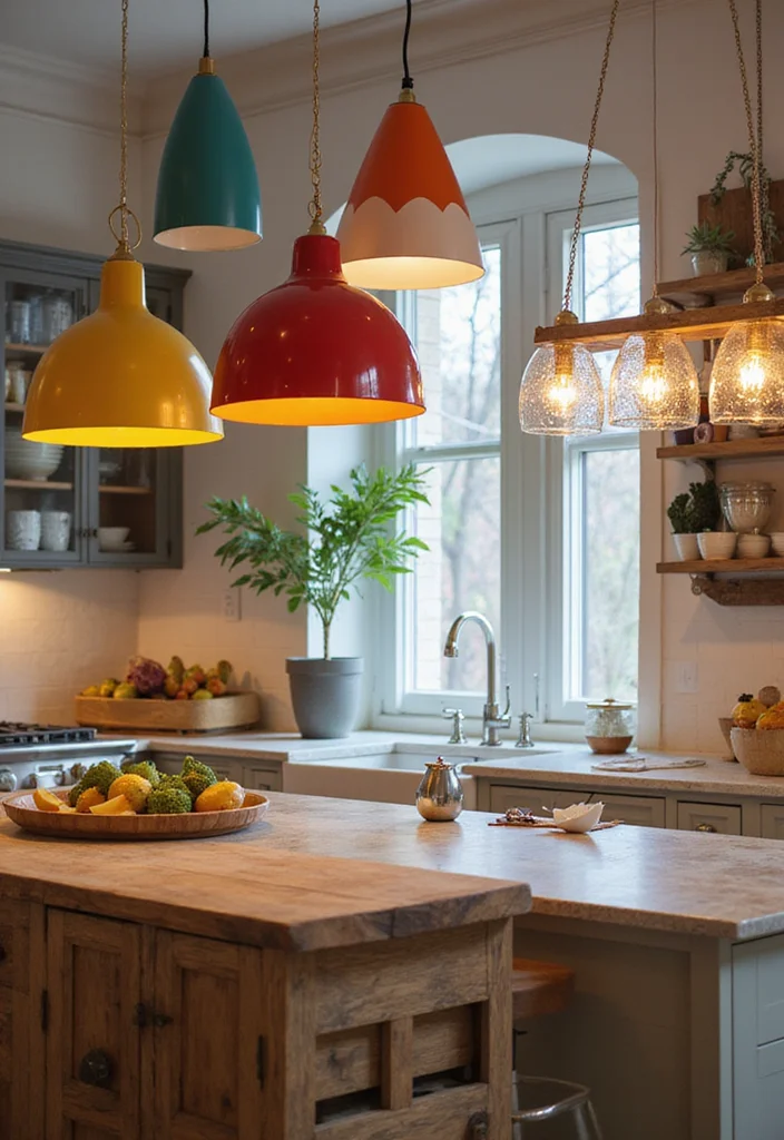 12 Funky Kitchen Ideas for Colorful Playful Creative Vibes - 6. Quirky Lighting Fixtures