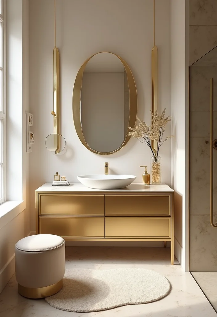 12 Golden Bathroom Ideas for Warm Elegant Luxe Style - 10. Gold Accented Furniture