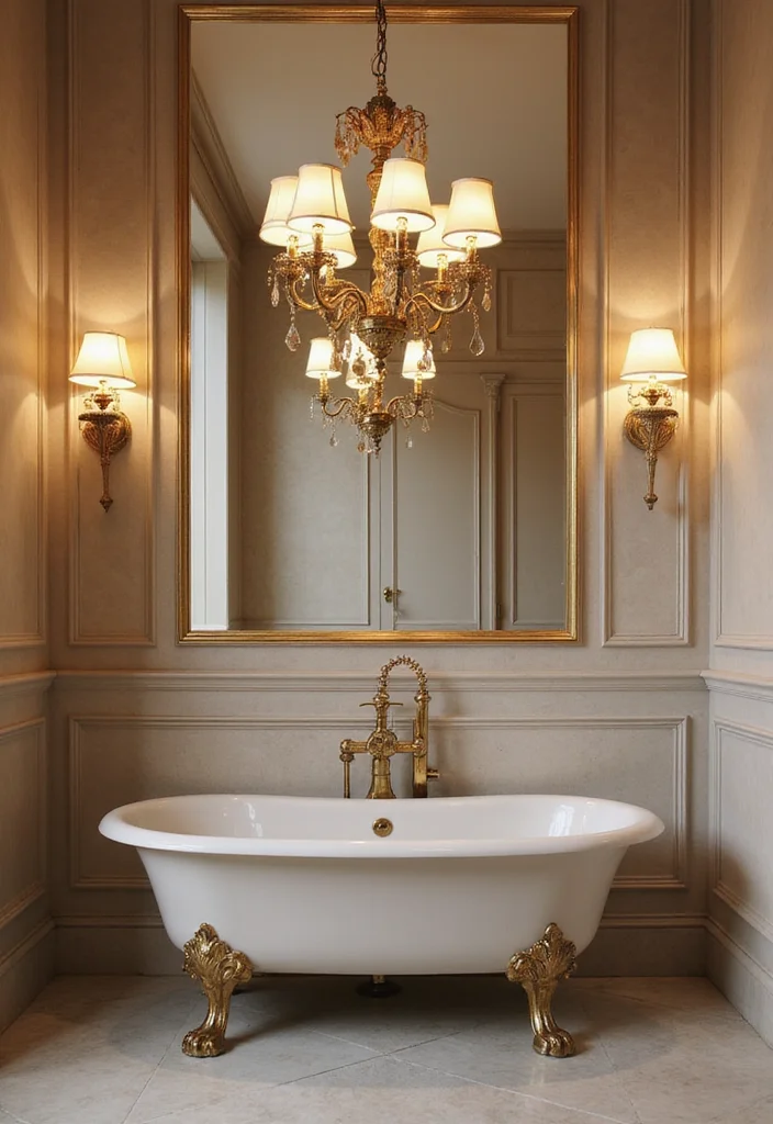 12 Golden Bathroom Ideas for Warm Elegant Luxe Style - 5. Statement Lighting