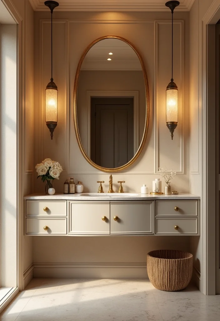 12 Golden Bathroom Ideas for Warm Elegant Luxe Style - 6. Gold Accented Mirrors